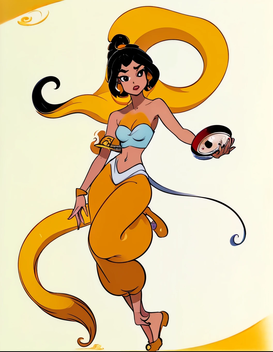 ((Konosuba Style)), (((Jasmine))), (((aladdin))), (((Dark skin))), (((brown complexion))), (((dark elf))), ((((pointed ears)))), (((black eyes))), (((red tight strapless tube top))), (((red tight tube top))), (((red strapless tube top))), (((strapless tight tube top))), (( (red tube top))), (((tight tube top))), (((strapless tube top))), (((tube top))), (((strapless top))), (((tight top))), (((Red Aladdin pants with crotch window))), (((Aladdin pants with crotch window))), (((red Aladdin pants))), (((Aladdin pants))), (((crotch window pants))), (((red crotch window pants))), (((Aladdin pants))), (((tight black bikini bottom))), (((black bikini bottom))), (((tight bikini bottom))), (((golden bracers))), (((metal bracers))), (((Aladdin's slippers))), (((golden Aladdin's slippers))), (((((jet black hair on Jasmine's hairstyle))))), (((jet black hair))), (((Jasmine style hair))), (((wide and toned hips))), (((wide and toned thighs))), (((Toned calves))), (((exposed abdomen))), (((bare abdomen))), (((navel piercing))), (((exposed navel))), (((Slightly marked abs))), (((slightly marked muscles))), (((medium breasts))), (((perfect anatomy))), (((perfect hands))), (((perfect face))), (((high quality))), (((masterpiece))), ((((full body photo:1.5)))), (((looking at viewer))), (((arabic palace background))), 
