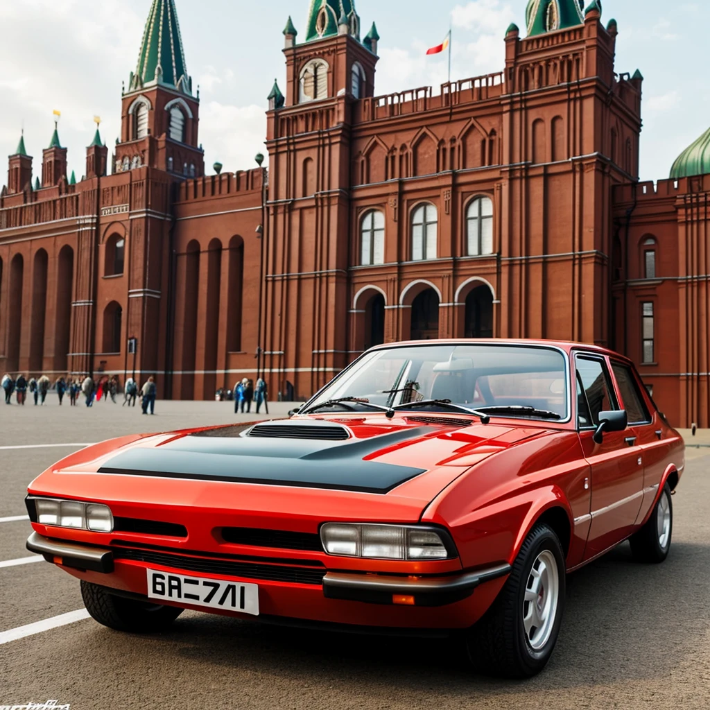 Draw a VAZ 2107 car on Red Square