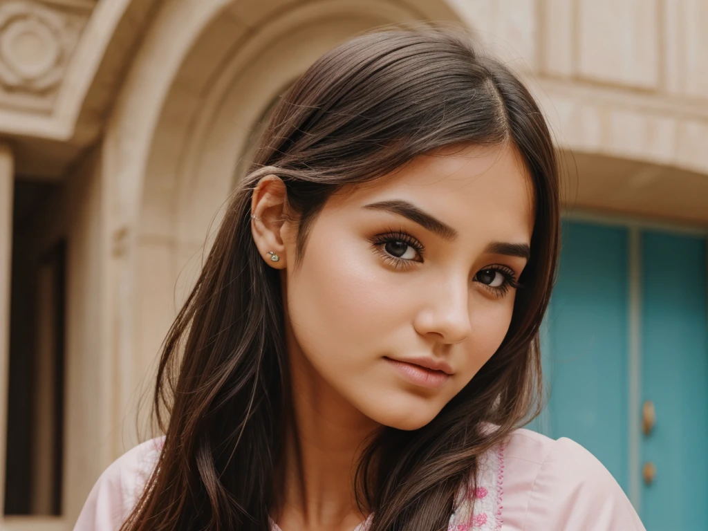A Girl oble face hair stik byraber bant haldy figar flat nose