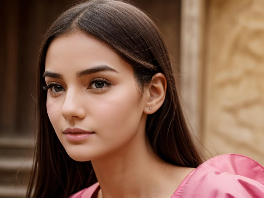 A Girl oble face hair stik byraber bant haldy figar flat nose