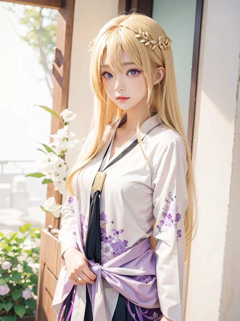 Long blonde hair,, purple eyes, japan girl.