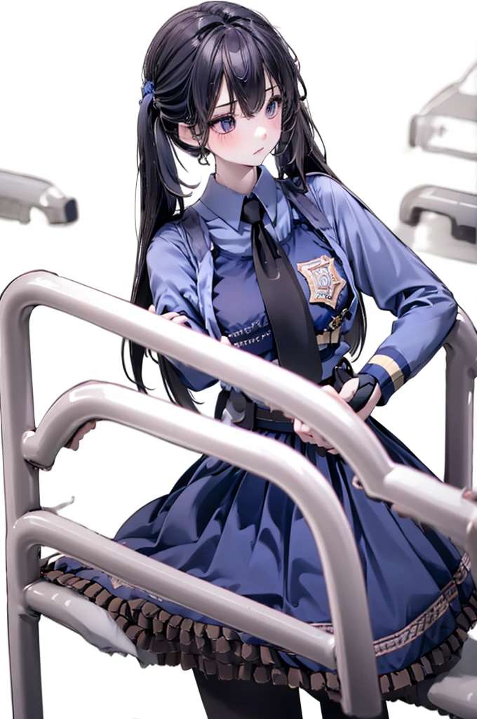 1 Girl:1.3), Solitary, __body parts__ Delicate and realistic skin, Pale skin, Large target, Official Art, Unity 16K Wallpaper, Ultra Detailed, beauty, masterpiece, best quality, Awesome atmosphere, Calming color palette, A calm mood, Soft shadows, Airline stewardess, charm，Large Breasts，Black tights，Police Uniform