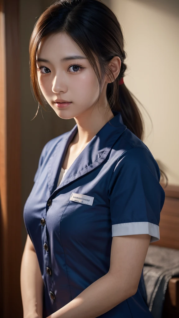 A beautiful young Japanese woman, around 20 years old, wearing a Nurses' Uniforms, ultra-detailed, 8K resolution, highly realistic, cinematic lighting, best quality, masterpiece, photorealistic, physically-based rendering, extremely detailed, vivid colors, professional, sharp focus, studio lighting