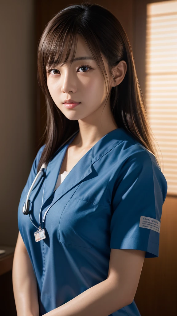 A beautiful young Japanese woman, around 20 years old, wearing a Nurses' Uniforms, ultra-detailed, 8K resolution, highly realistic, cinematic lighting, best quality, masterpiece, photorealistic, physically-based rendering, extremely detailed, vivid colors, professional, sharp focus, studio lighting