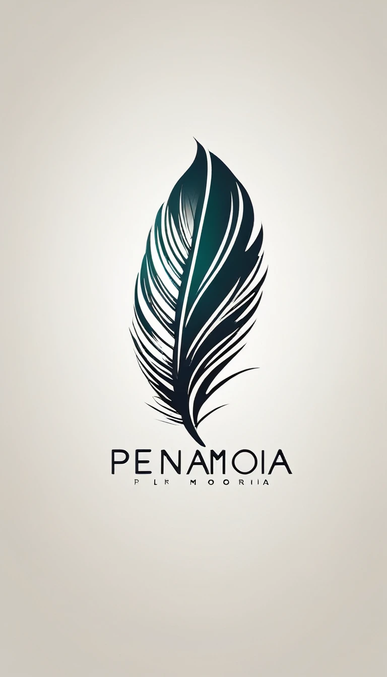 Create a minimal, modern, simple, inspirational, memorable, dream like logo design of a feather for the brand “Penamemoria".