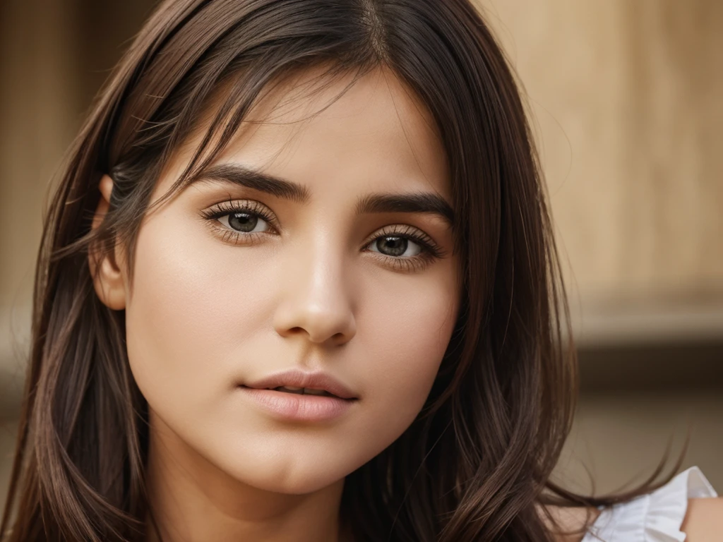 A Girl oble face hair stik byraberbant dake side haldy figar flat nose joline not visibal