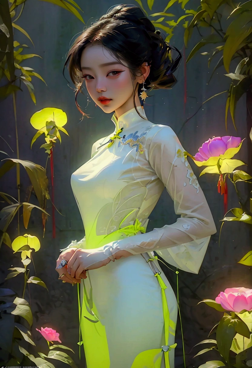 a close up of a woman in a white dress standing in a garden, artwork in the style of guweiz, by Li Song, by Russell Dongjun Lu, by Yang J, by Chen Lin, by Yu Zhiding, guweiz, beautiful character painting, rossdraws digital painting, beautiful digital artwork, by Zhou Wenjing, in the style of ross tran