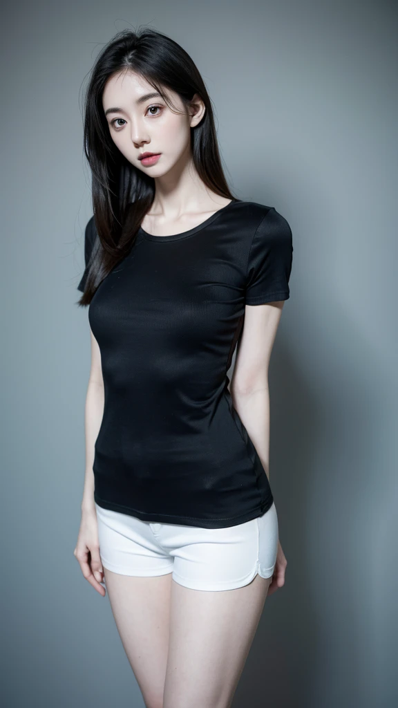 a female teacher, very thin, pale white skin, visible bones, wearing tight shorts and a tight short shirt,