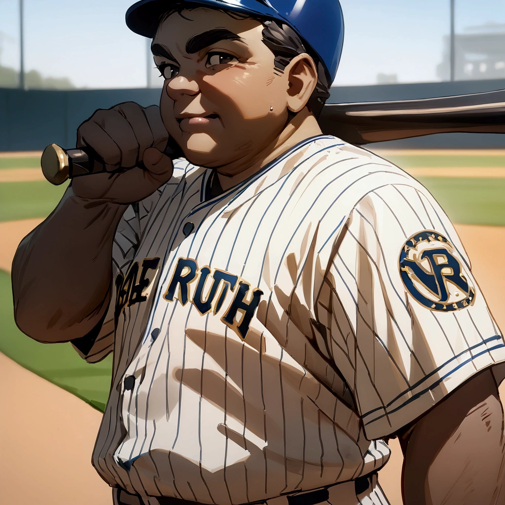 Statue of Babe Ruth, baseball player, carry a bat, solo, best quality, (masterpiece:1.2),