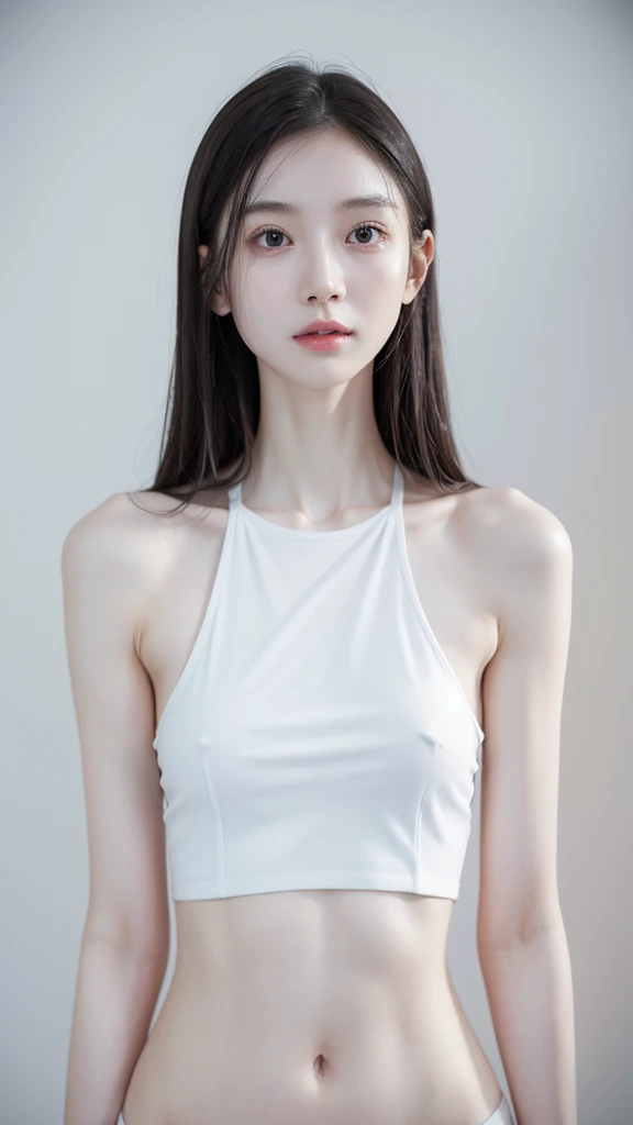 a female school teacher, very thin, pale white skin, visible bones, wet sweat, very slender body