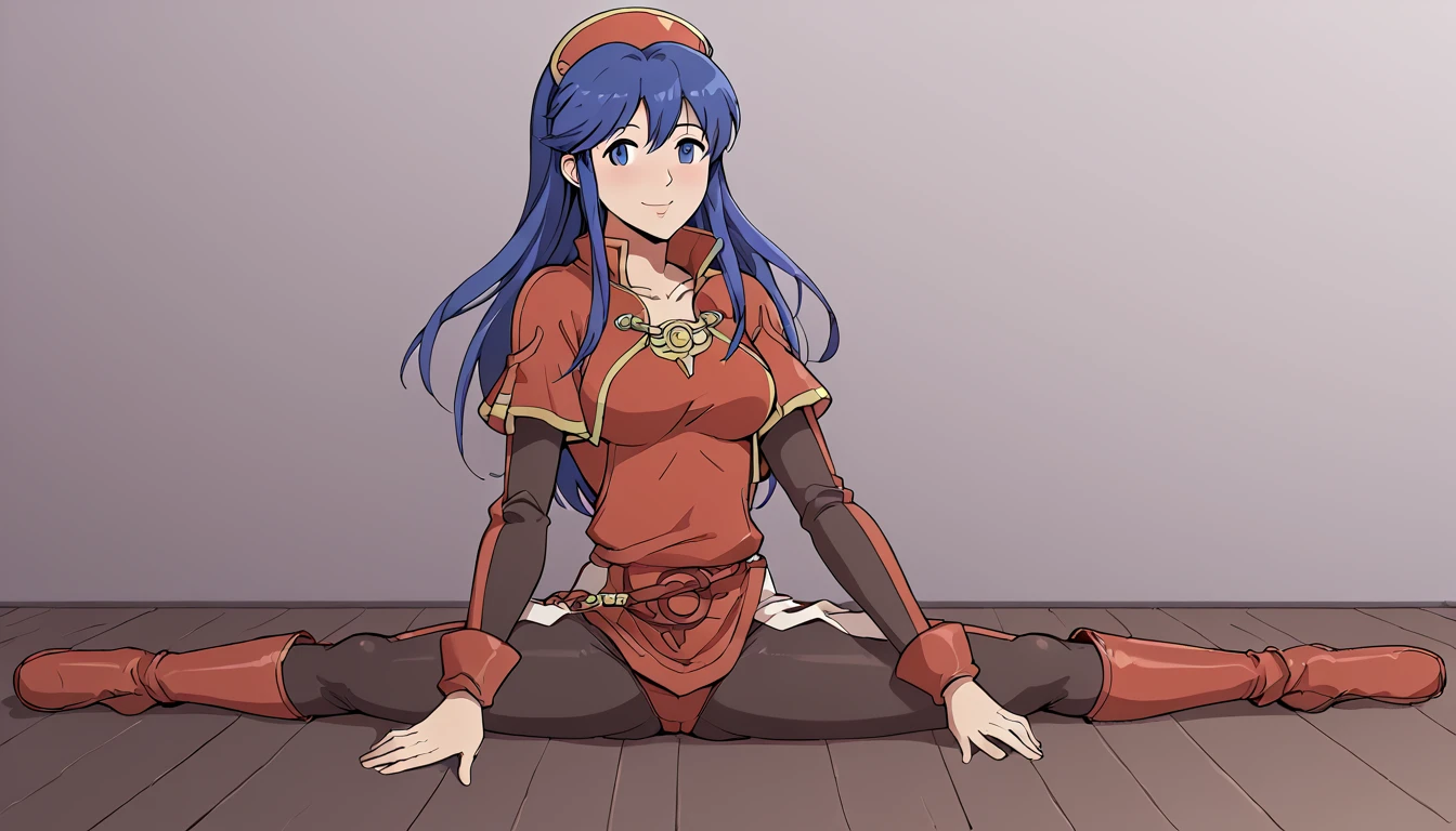 lilina \(fire emblem\), tracksuit, One girl, Sitting, On the floor, Split Horizon, stretch, horizontal splits, stretch regs, hands on floor