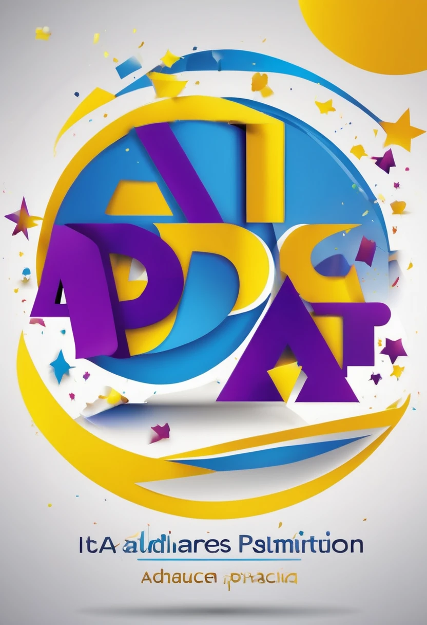 Design a logo featuring the name "Advanced Party Association" in a modern, sleek font. The design should incorporate vibrant colors such as electric blue, bright yellow, and vivid purple to convey energy and excitement. Include elements like confetti, balloons, and subtle starbursts to evoke a festive atmosphere. The logo should have a dynamic, celebratory feel, with clean lines and a contemporary style. Consider a circular or emblem shape to give it a cohesive, professional look.
