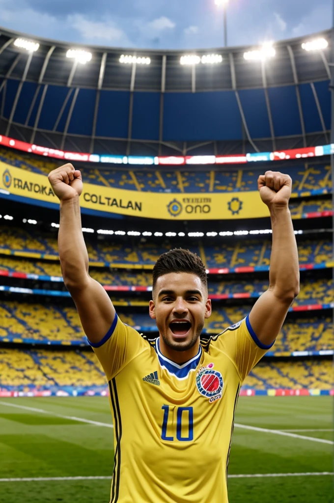  in the stadium celebrating with the Colombia shirt 