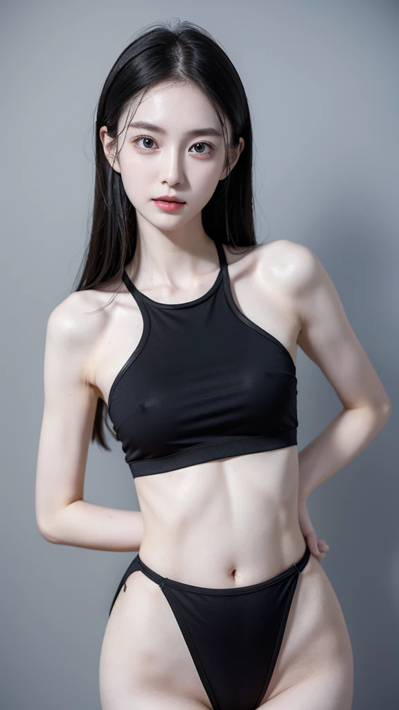 a female school teacher, very thin, pale white skin, visible bones, wet sweat, very slender body