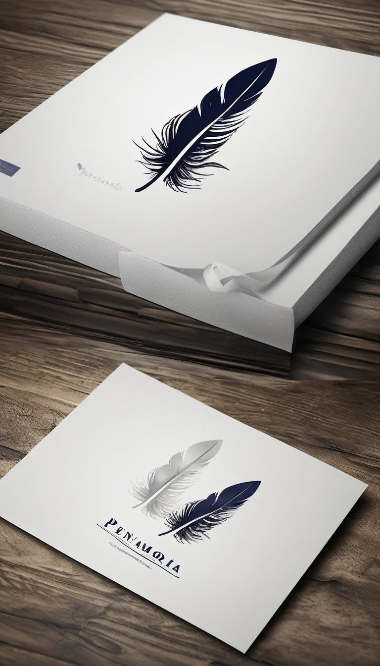 Create a minimal, modern, simple, inspirational, memorable, dream like logo a fantastic, unique feather for the brand “Penamemoria". The logo design pecial Memory Feather