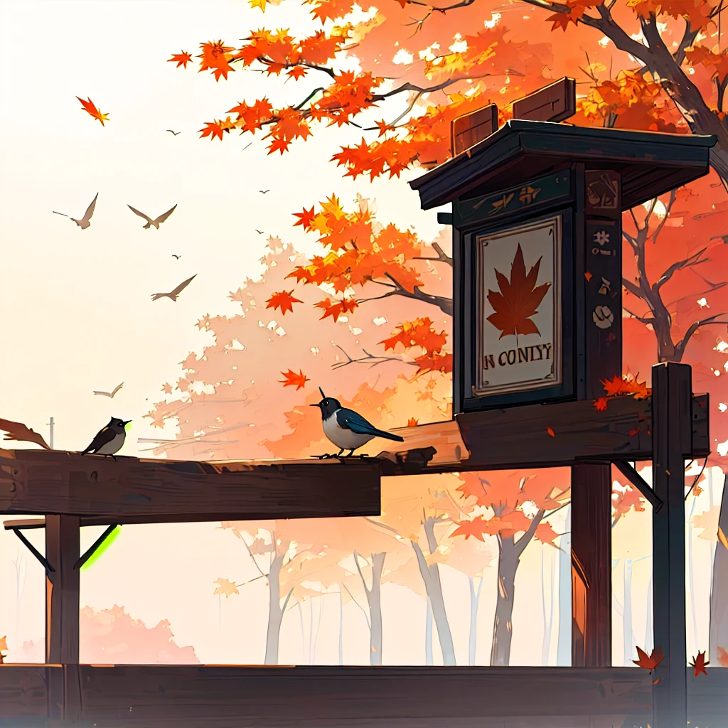 There is a bird sitting on a sign in front of a tree, Bob, 🍁 Lovely, 🍂 Lovely, Robin, Featuring the theme of the nightingale bird, Screenshots, Screenshots, Background Bar,  Background Image, background technology, Official screenshots, Random background scenes, Game image,  Screen Image, autumn