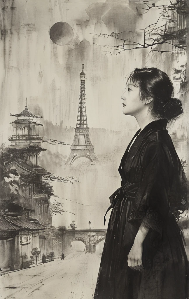 「I bow my head as if I were in despair.、Woman walking in a dark city。The desperate woman suddenly、Illuminated by the intense brightness of car headlights、The world is instantly illuminated in pure white light......。 」