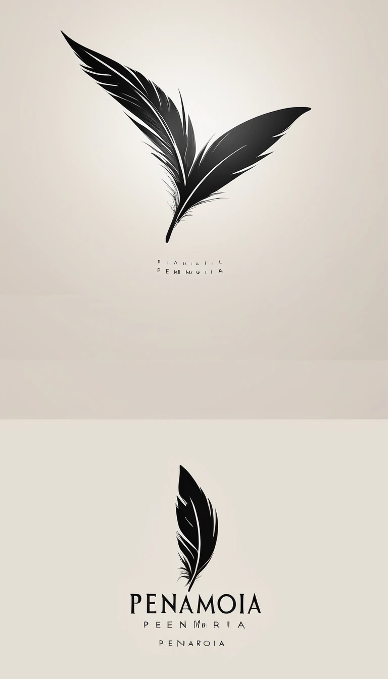 A minimal, modern, simple, cinematic logo design for the brand “Penamemoria". Create a modern, minimalistic, high-quality, logo of a feather that brings memories. The logo must be a symbol for dreams, stories, memories, music and imagination.