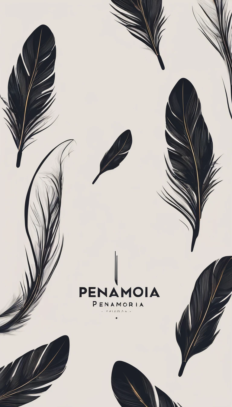 A minimal, modern, simple, cinematic logo design for the brand “Penamemoria". Create a modern, minimalistic, high-quality, logo of a feather that brings memories. The logo must be a symbol for dreams, stories, memories, music and imagination.