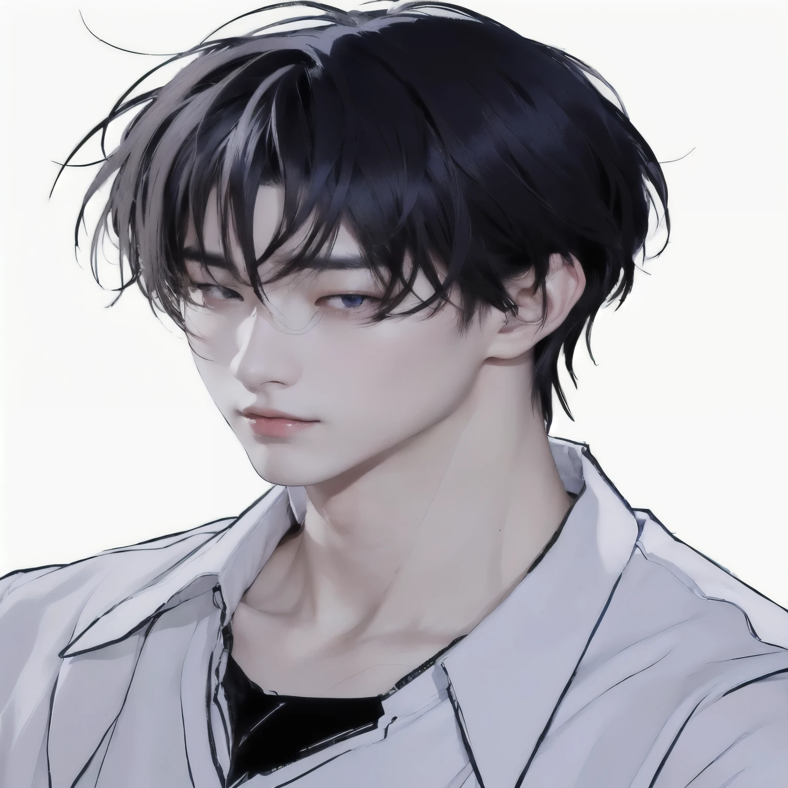 a close up of a person with a shirt on and a tie, inspired by Bian Shoumin, a handsome man,black short hair, heise jinyao, anime handsome man, tall anime guy with blue eyes, he has dark grey hairs, by Yang J, delicate androgynous prince, handsome guy in demon slayer art, inspired by Ma Yuanyu