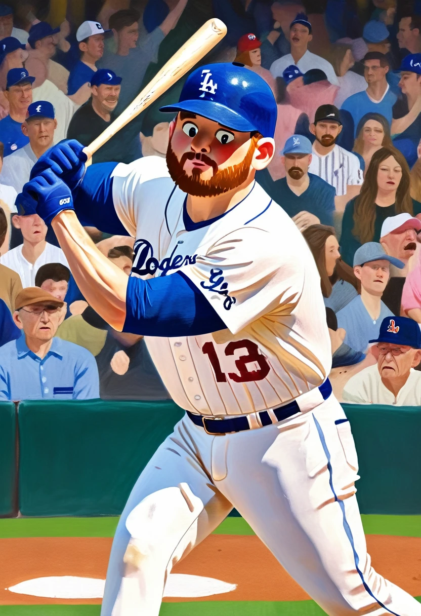 a professional baseball player, home run, los angeles dodgers, detailed realistic portrait, muscular athletic body, intense facial expression, dynamic motion blur, dramatic lighting, cinematic composition, vibrant color palette, ultra-detailed, 8k, hyperrealistic, photorealistic, best quality, masterpiece