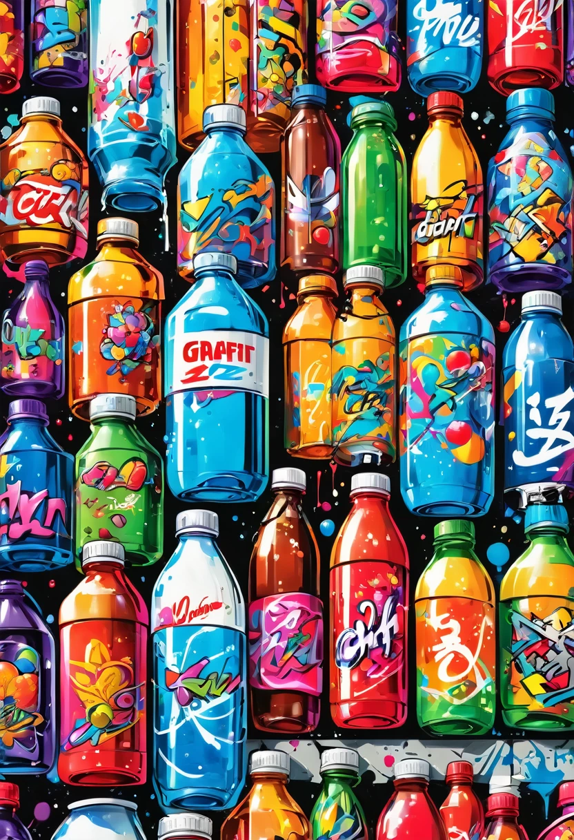 graffit漫画,graffit, wand, full picture, High resolution and high contrast,Simpler,beverage bottles