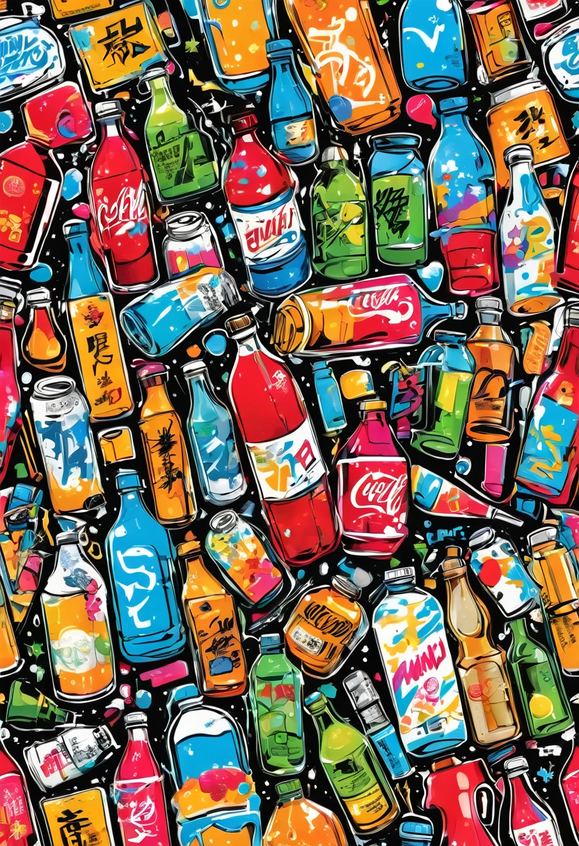 graffit漫画,graffit, wand, full picture, High resolution and high contrast,Simpler,beverage bottles