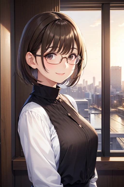 anegasaki nene、Shiny brown hair, short hair, (Beautiful brown eyes、Sparkling eyes, Fine grain)、smile、Ultra-detailed eyes、Highly detailed face, Highly detailed eyes,


masterpiece、High resolution、High resolution、High resolution、1 female、Very close、((Depiction of only the upper body))、((Brown Hair、short hair、Pixie Cut))、((Round frame glasses))、優しいsmile、Smiling with teeth showing、((Late Night City))、