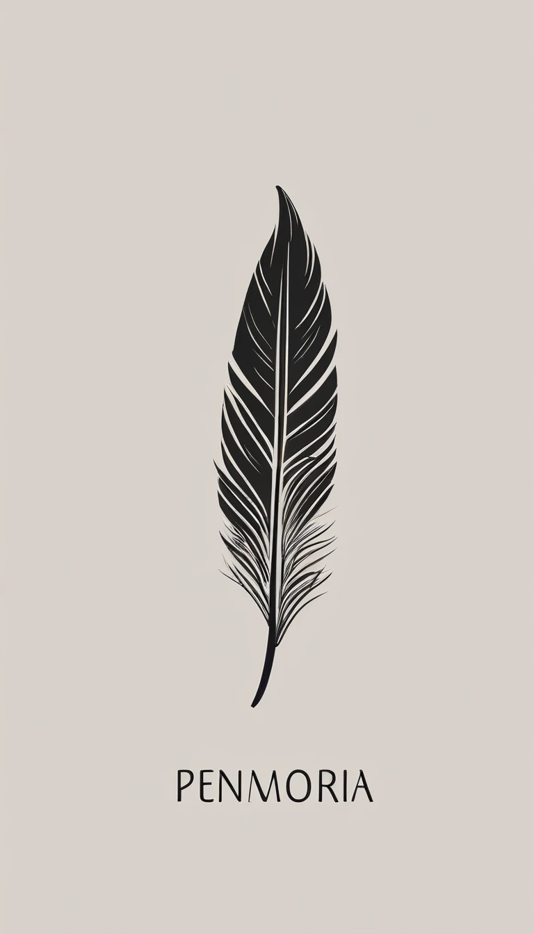 A minimal, modern, simple, cinematic logo design for the brand “Penamemoria". Create a modern, minimalistic, high-quality, logo of a feather with memories. The logo must be a symbol for dreams, stories, memories, music and imagination.
