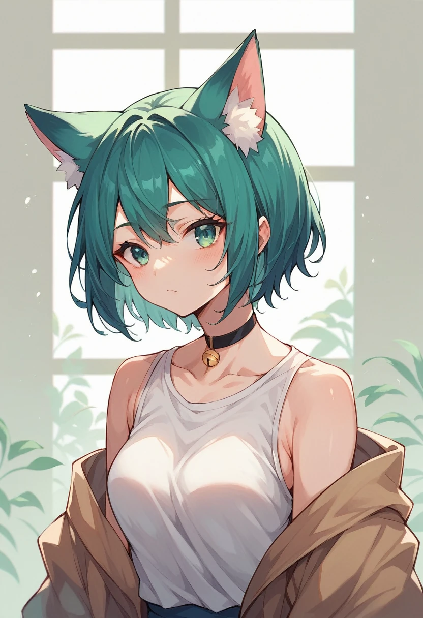 a closeup of a cartoon character with fox ears, fox girl, mikudayo, anime moe art style, Cat Mimi, short hair, anime girl with teal hair