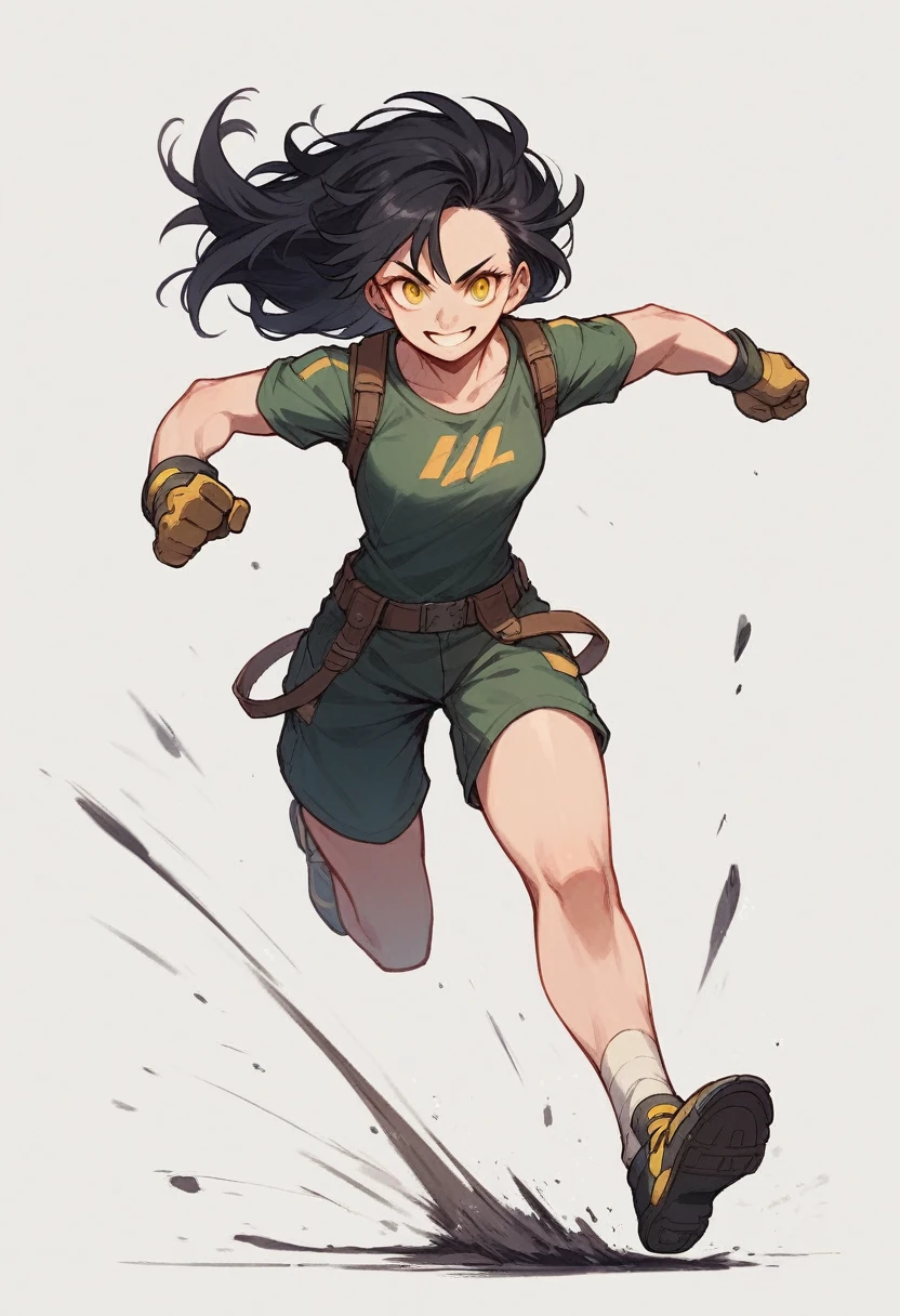 Really embarrassed tomboy thin hairly girl, with short gray curly hair, brown skin and glasses,Torn clothes, full body, gymnastic poses