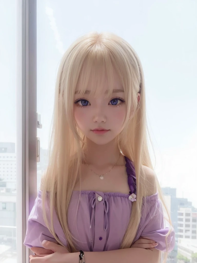 Blonde longhair, purple eyes, japan girl.