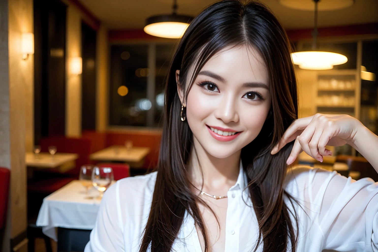((Highest quality、8K、masterpiece:1.3))、Shortcuts、cute、slimカップル、modelカップル、actress男優、(Realistic, Intricate details:1.2), full-course dinner、Wine Party、Amazing view of the sunset sky and clouds、A bright smile、short hair,Bright Face、 (Age 45), 42 years old, red wine 、Appetizers、Italian food、Wine bottle、Champagne、sparkling wine、Two beauties、Brown Hair、Shortcuts、Long sleeve shirt、dress、Beautiful woman 1, (slimな顔), (The body is slim), (Brown Hair), (Shortcuts), cheeks turn a little red,Attractive beauty、restaurant, In a prominent place (From the waist up) Nova Frog Style, actress, model, Upper Body, White wine, slim, wine glass, 中央に置かれたwine glass, smile, (smile: 1.15), Beautiful fine grain, Depth f/2,saturation, High Contrast, Strong light and shadow,Moist Body:1.5、3D texture、Delicate eyes、Brown Hair、The hair is very shiny、