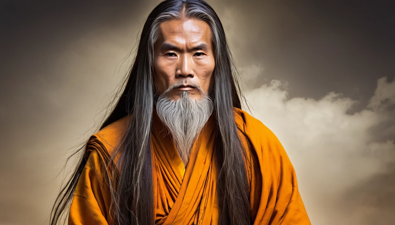 strong ancient monk enlightened long hair