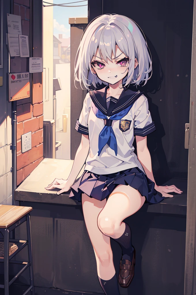 (Ideal:1.2), (perfect:1.2), (flawless:1.2), (highest quality:1.2), (best quality:1.2), street, 1girl, (evil smirk:1.2), (loli:1.2), young, (school uniform:1.1), detailed body, sexy thighs, small breasts, short hair, high quality eyes, 4K, highest quality resolution, best quality resolution, best quality upscale,