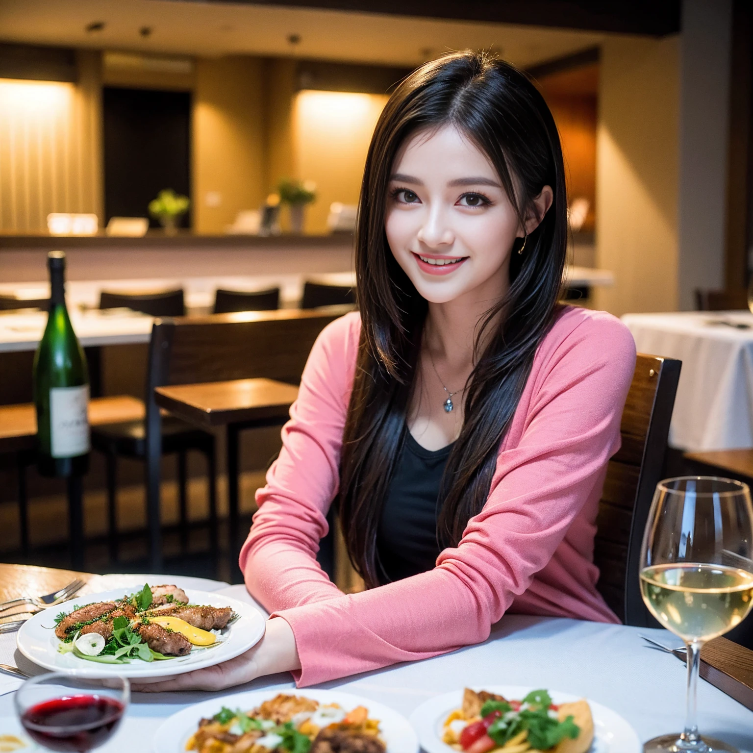 ((Highest quality、8K、masterpiece:1.3))、Shortcuts、cute、slimカップル、modelカップル、actress男優、(Realistic, Intricate details:1.2), full-course dinner、Wine Party、Amazing view of the sunset sky and clouds、A bright smile、short hair,Bright Face、 (Age 45), 42 years old, red wine 、Appetizers、Italian food、Wine bottle、Champagne、sparkling wine、Two beauties、Brown Hair、Shortcuts、Long sleeve shirt、dress、Beautiful woman 1, (slimな顔), (The body is slim), (Brown Hair), (Shortcuts), cheeks turn a little red,Attractive beauty、restaurant, In a prominent place (From the waist up) Nova Frog Style, actress, model, Upper Body, White wine, slim, wine glass, 中央に置かれたwine glass, smile, (smile: 1.15), Beautiful fine grain, Depth f/2,saturation, High Contrast, Strong light and shadow,Moist Body:1.5、3D texture、Delicate eyes、Brown Hair、The hair is very shiny、