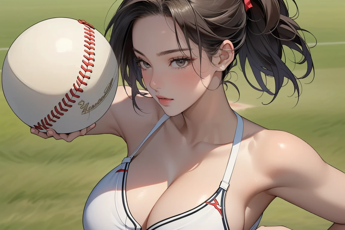((Masterpiece, top quality, high resolution)), ((highly detailed CG unified 8K wallpaper)), (huge stunning goddess shot, very hot and sexy, jaw-dropping beauty, perfect proportions, beautiful body, slim body beauty:1.3), female baseball player throwing a ball on a field, female baseball player, Detailed faces and hands, dynamic pictures, baseball action,
