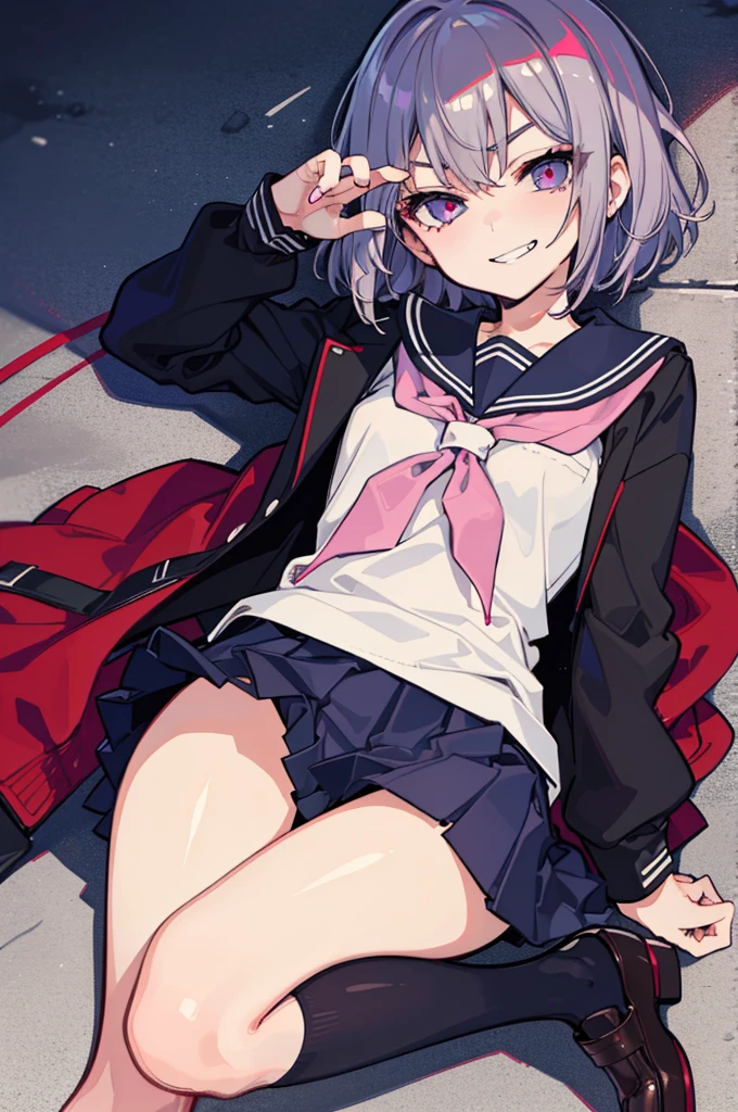 (Ideal:1.1), (perfect:1.1), (flawless:1.1), (highest quality:1.2), (best quality:1.2), street, 1girl, (evil smirk:1.1), (dominant smirk:1.1), (loli:1.2), young, (school uniform:1.1), detailed body, sexy thighs, small breasts, short hair, high quality eyes, 4K, highest quality resolution, best quality resolution, best quality upscale,
