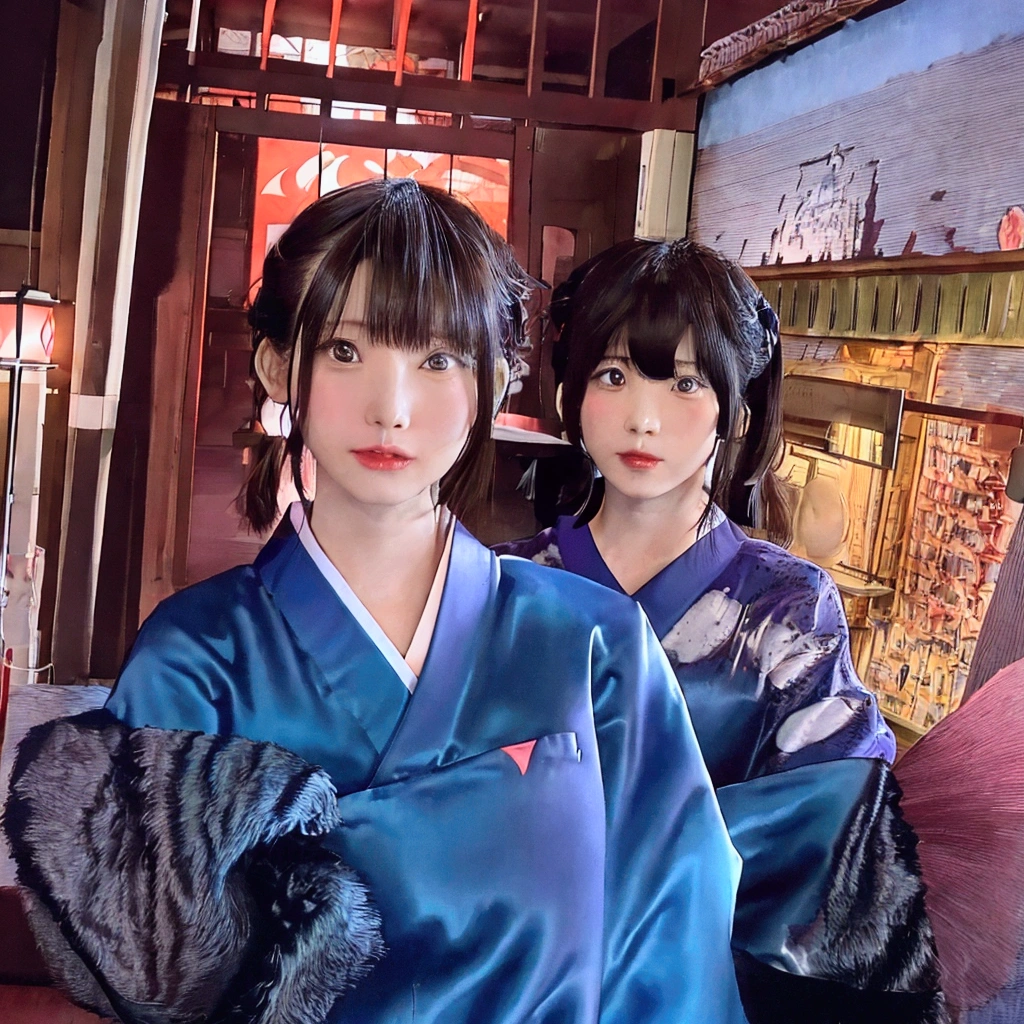 Temple and Tokyo Tower、A woman in a kimono is strolling、dynamic、high resolution。