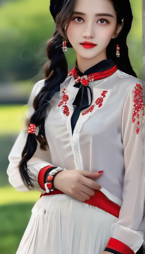 best quality, masterpiece, solo, 1girl, black hair, shirt,  red eyes, black beckground, standing, black shoes