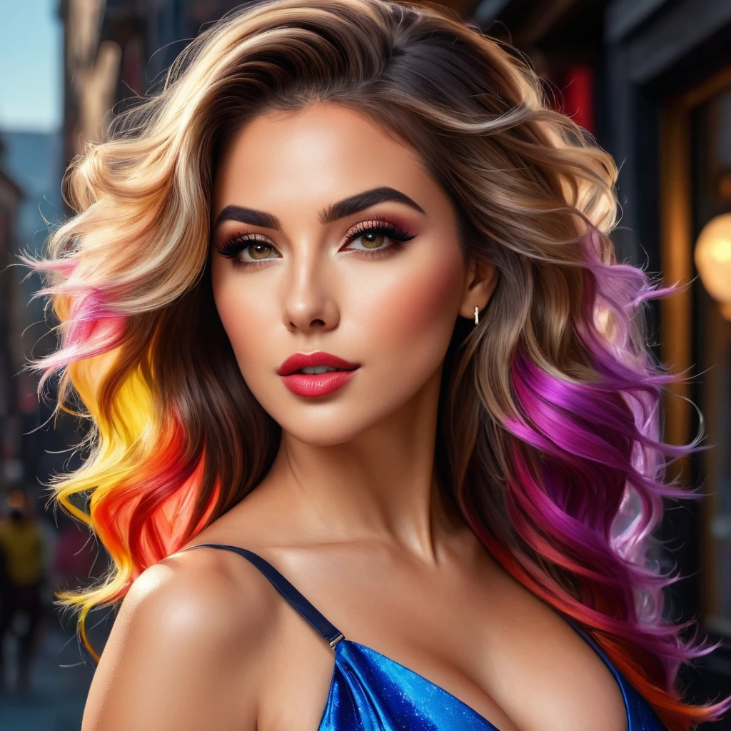 (best qualityer,8K,Hyper-Realism:1.2),swirly vibrant colors, sharp focus, incredibily detailed, studio lighting, ultra-fine painting, hair on the wind, incredibly realistic eyes and lips, Perfect facial proportions, meticulous skin texture, long eyelashes, expressive emotions, elaborate background, impeccable clothes and accessories, precise shadows and highlights, Highly realistic lighting and reflections, immaculate attention to detail,rls,((2k5)) styled, photo hyper realistic, swirly vibrant colors, 16K