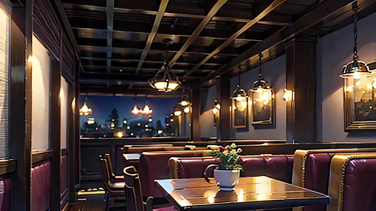 (masterpiece),(Highest quality)、Night Cafe、Antique-style interior、4K、8K、shinkai makoto