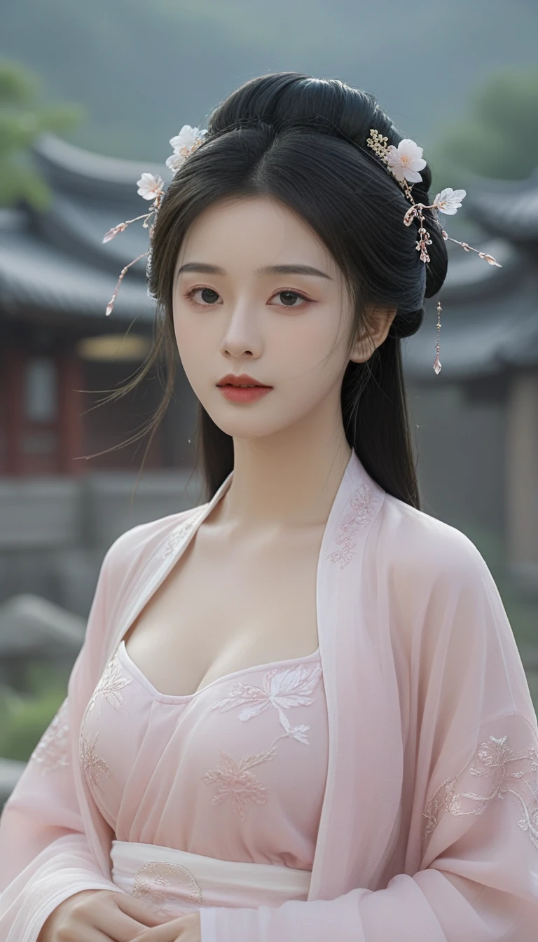 Ultra realistic, Intricate, Epic movie scene),1girl,hanfu,full body,(big tight large breasts), casting an otherworldly radiance on its surroundings,(Intricate, Lots of tiny details, amazing lighting, amazing setting),(Colorful, Ultra Realistic, High quality, Highly detailed, Sharp focus, 8K UHD, Ultra realism，(smile:0.3), ((soft pink nipples)), ((naked)),