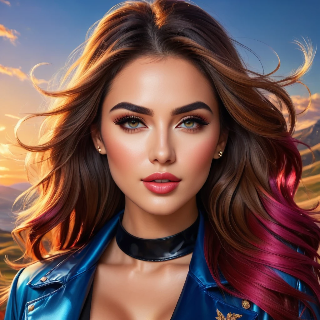 (best qualityer,8K,Hyper-Realism:1.2),swirly vibrant colors, sharp focus, incredibily detailed, studio lighting, ultra-fine painting, hair on the wind, incredibly realistic eyes and lips, Perfect facial proportions, meticulous skin texture, long eyelashes, expressive emotions, elaborate background, impeccable clothes and accessories, precise shadows and highlights, Highly realistic lighting and reflections, immaculate attention to detail,rls,((2k5)) styled, photo hyper realistic, swirly vibrant colors, 16K