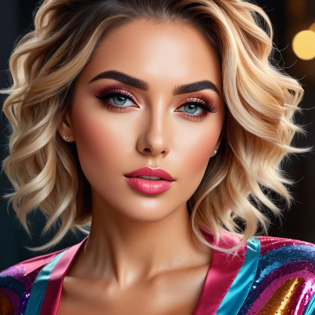 (best qualityer,8K,Hyper-Realism:1.2),swirly vibrant colors, sharp focus, incredibily detailed, studio lighting, ultra-fine painting, hair on the wind, incredibly realistic eyes and lips, Perfect facial proportions, meticulous skin texture, long eyelashes, expressive emotions, elaborate background, impeccable clothes and accessories, precise shadows and highlights, Highly realistic lighting and reflections, immaculate attention to detail,rls,((2k5)) styled, photo hyper realistic, swirly vibrant colors, 16K