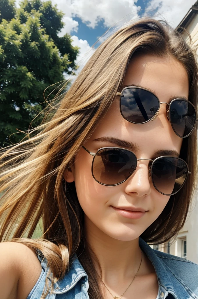 A beautiful 17-year-old German young lady wearing sunglasses and taking a selfie