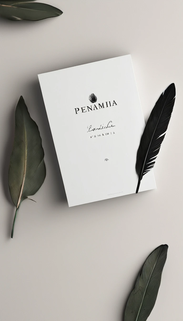 A minimal, modern, simple, cinematic logo design for the brand “Penamemoria". Create a modern, minimalistic, high-quality, logo of a dreamy. fantastic, poetic, masterpiece feather of Memories
