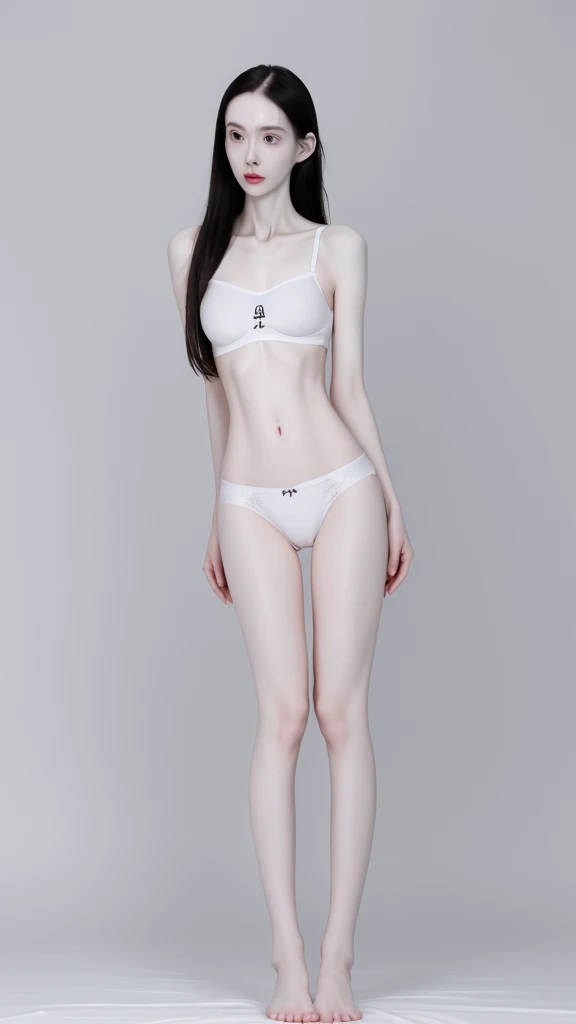 a female school teacher, very thin, pale white skin, visible bones, wet sweat, very slender body, full body , panties short sport , bra sport