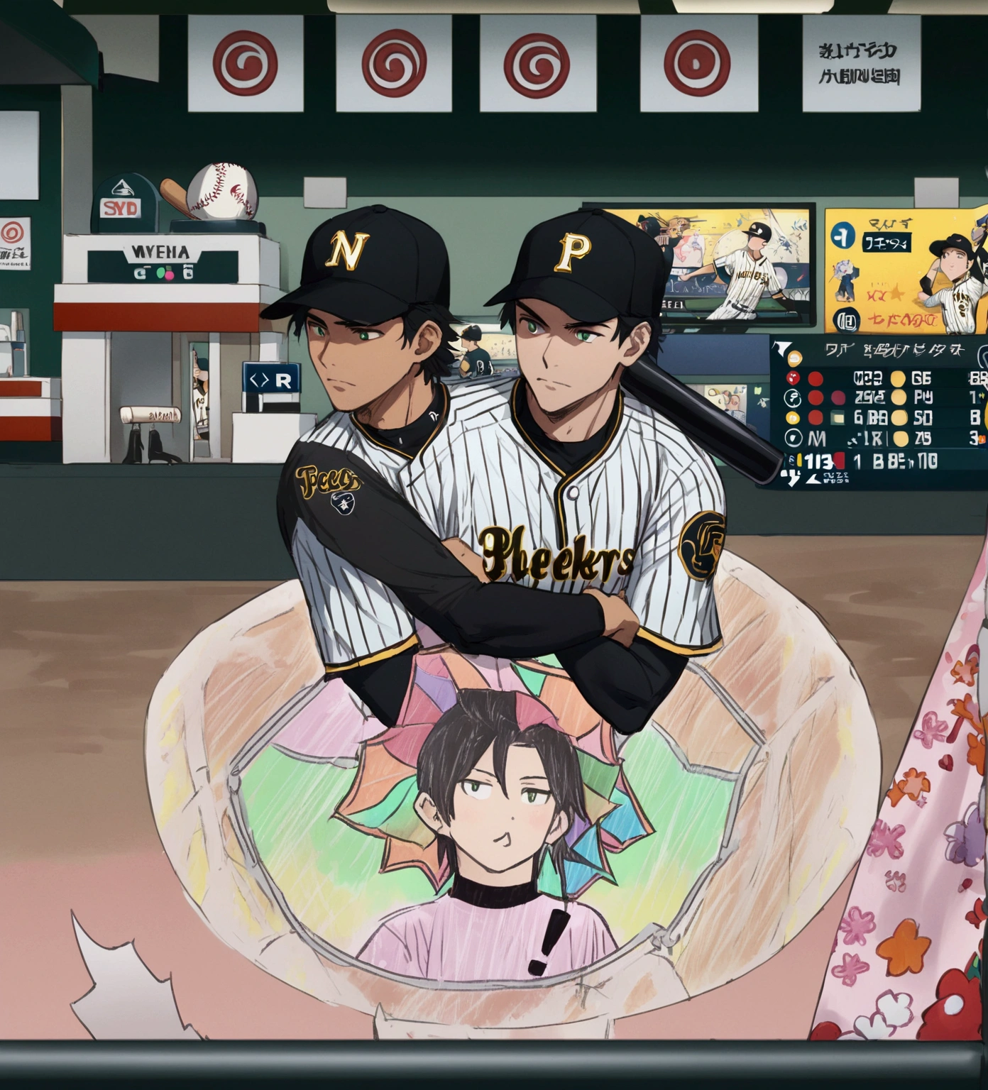 black hair, 1boy, male focus, sportswear, baseball bat, baseball, baseball uniform