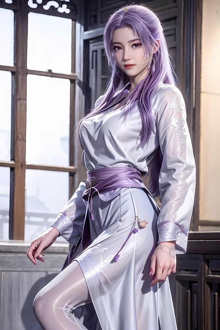 Purple cheongsam，Long legs